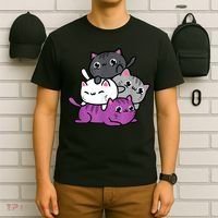Kawaii Cat Pile Asexual Pride T-Shirt thumb 6