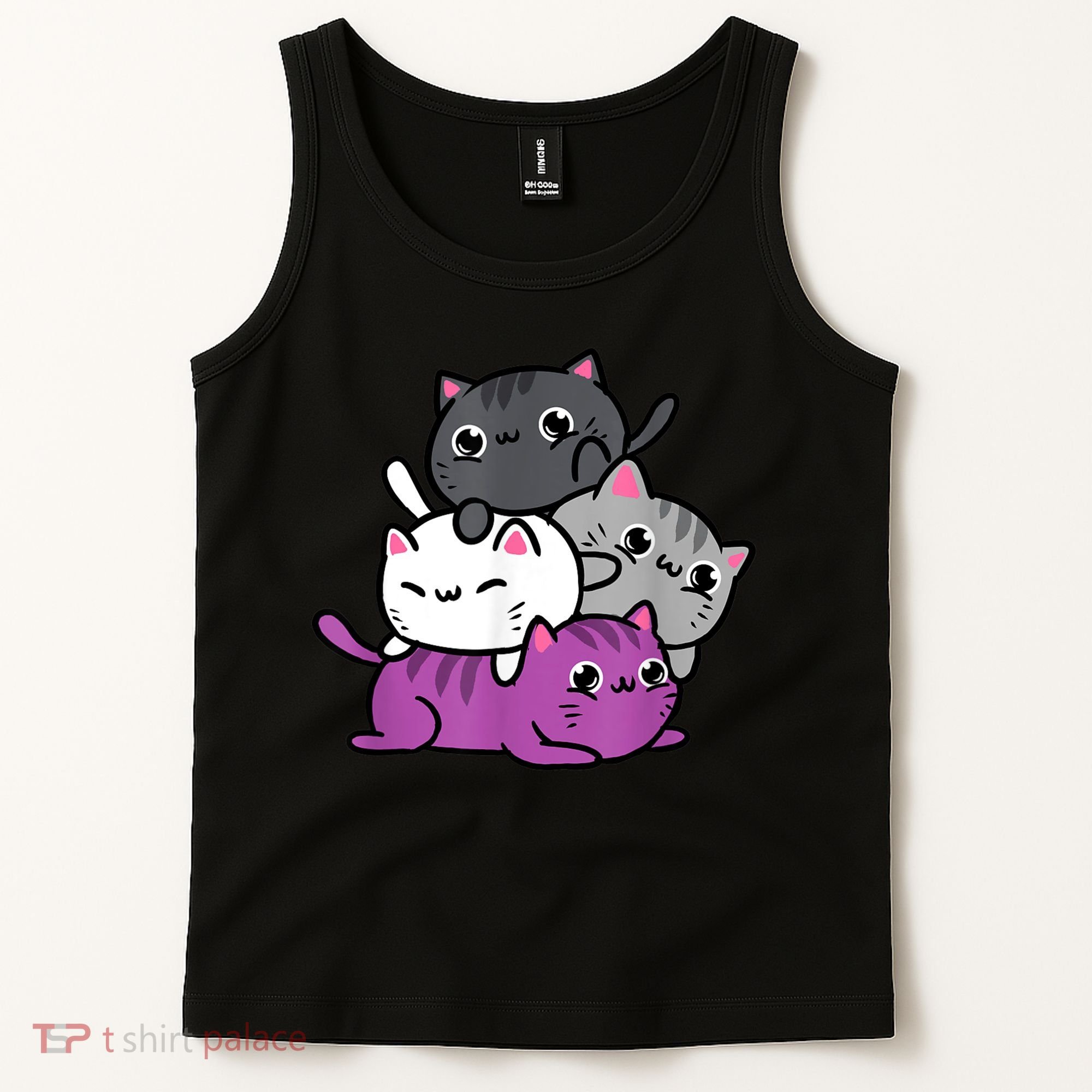 Kawaii Cat Pile Asexual Pride Tank Top