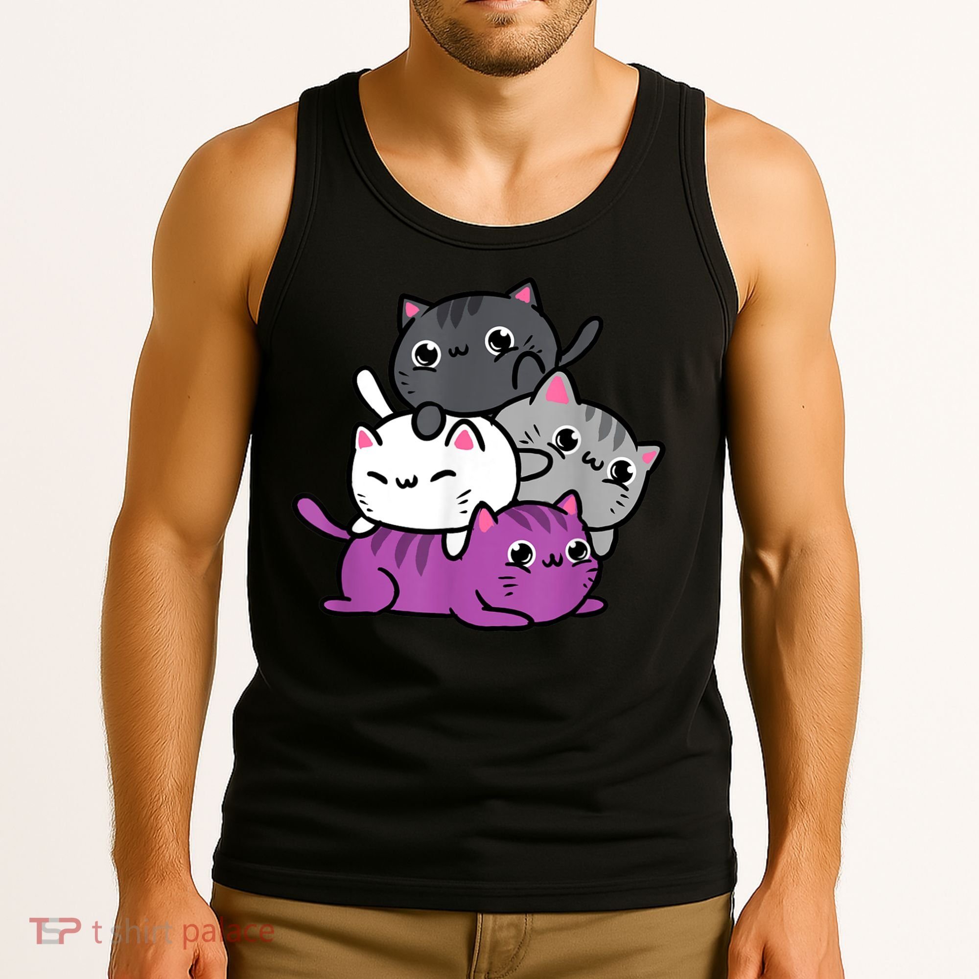 Kawaii Cat Pile Asexual Pride Tank Top
