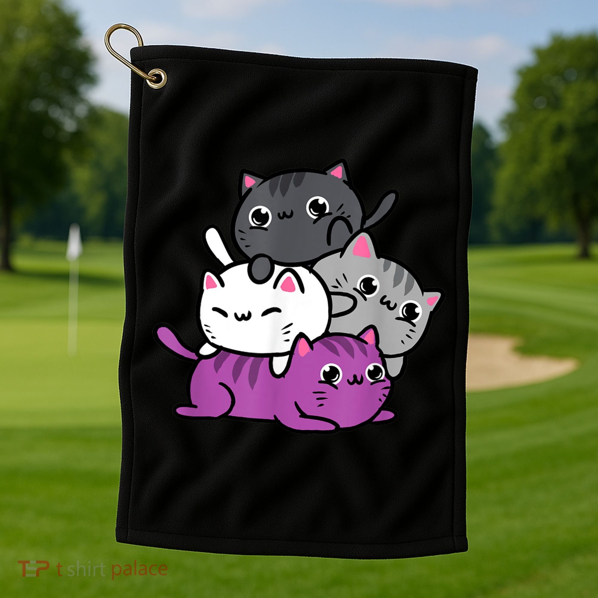Kawaii Cat Pile Asexual Pride Golf Towel