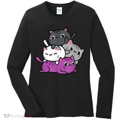Kawaii Cat Pile Asexual Pride Women's Long Sleeve Shirt