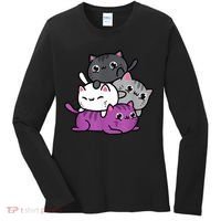 Kawaii Cat Pile Asexual Pride Women's Long Sleeve Shirt thumb 0