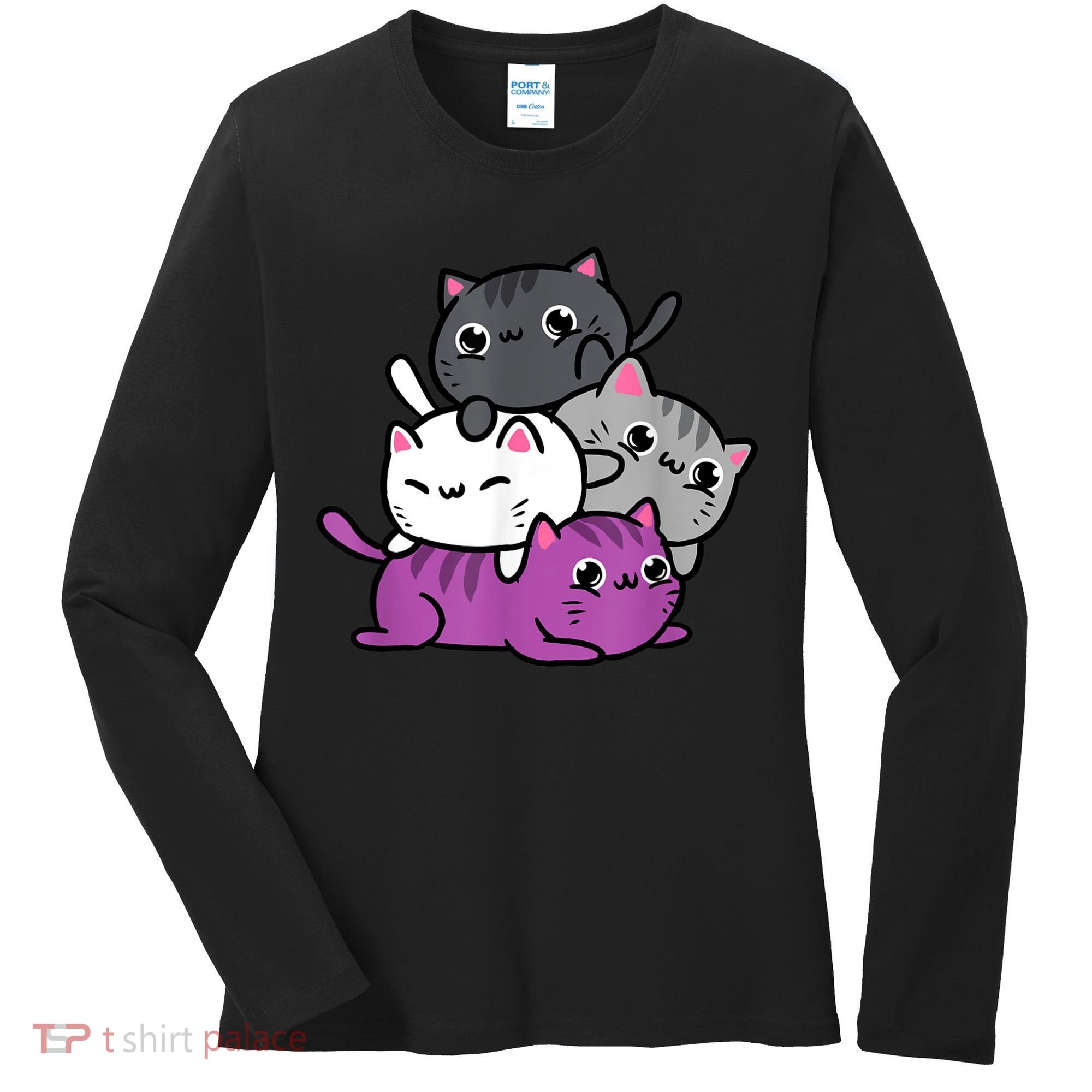 Kawaii Cat Pile Asexual Pride Women's Long Sleeve Shirt