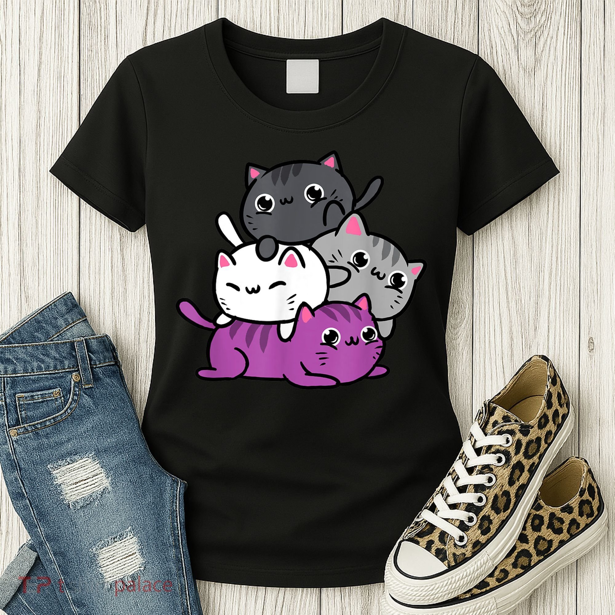 Kawaii Cat Pile Asexual Pride Women's T-Shirt
