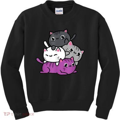Kawaii Cat Pile Asexual Pride Kids Sweatshirt