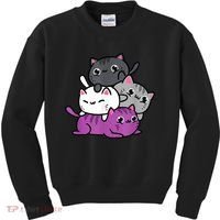 Kawaii Cat Pile Asexual Pride Kids Sweatshirt thumb 0