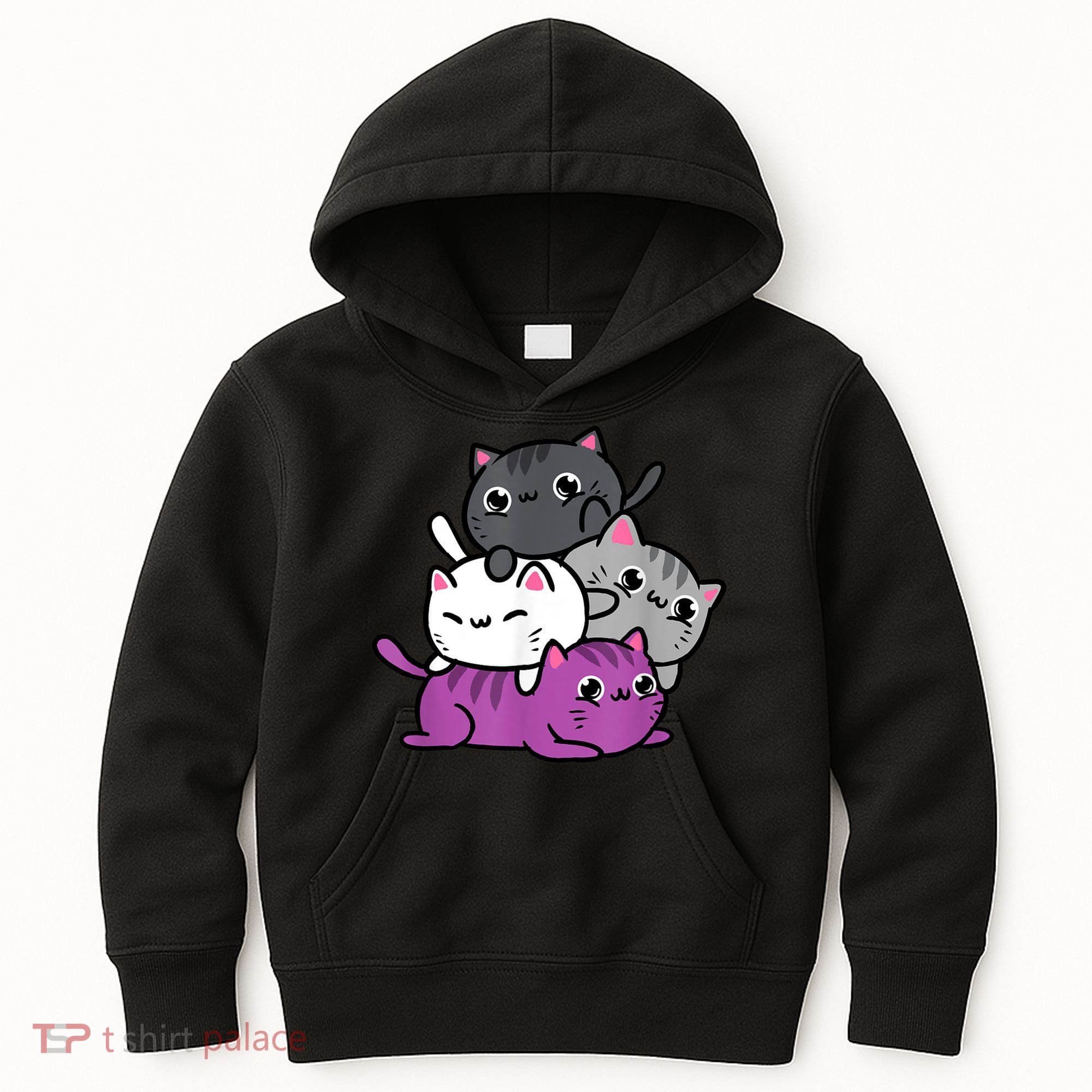Kawaii Cat Pile Asexual Pride Kids Hoodie