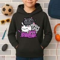 Kawaii Cat Pile Asexual Pride Kids Hoodie thumb 2