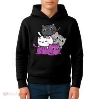 Kawaii Cat Pile Asexual Pride Kids Hoodie thumb 4