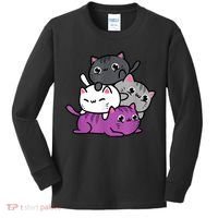 Kawaii Cat Pile Asexual Pride Kids Long Sleeve Shirt thumb 0