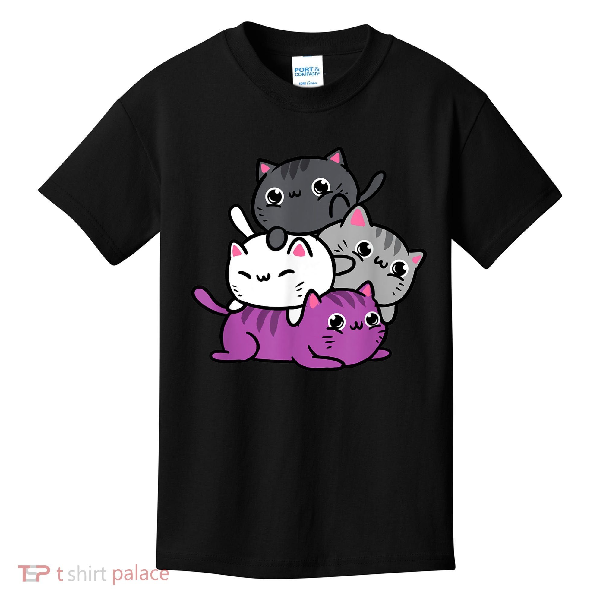 Kawaii Cat Pile Asexual Pride Kids T-Shirt