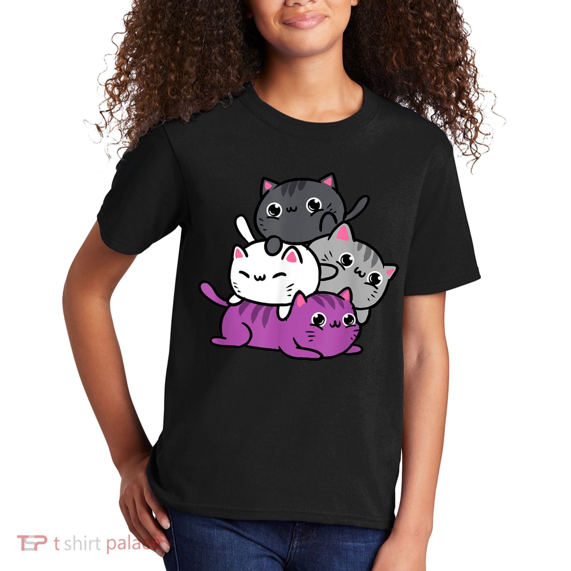 Kawaii Cat Pile Asexual Pride Kids T-Shirt