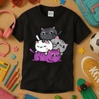 Kawaii Cat Pile Asexual Pride Kids T-Shirt thumb 3