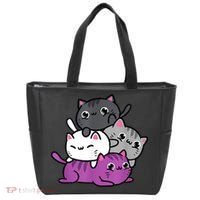 Kawaii Cat Pile Asexual Pride Tote Bag thumb 0