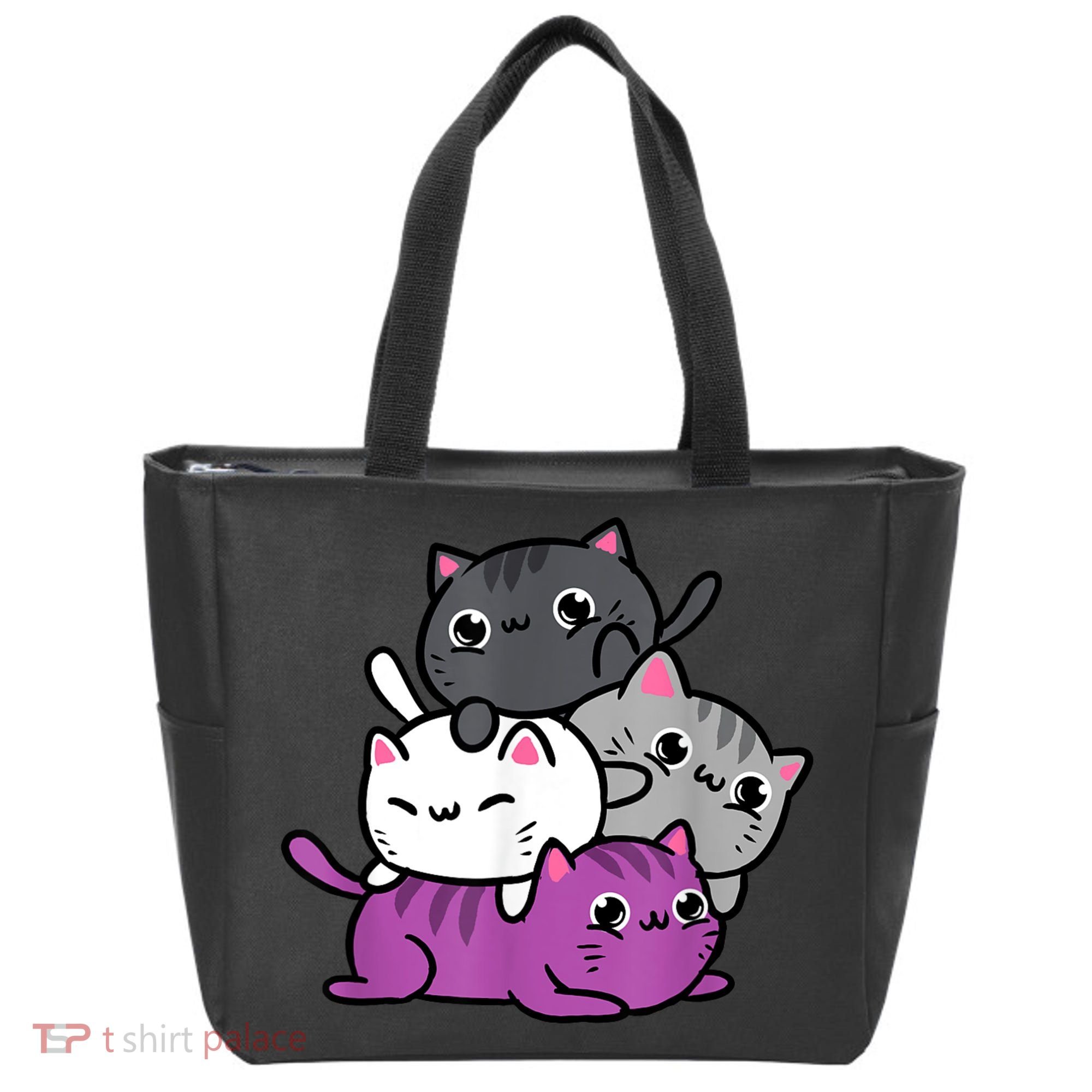 Kawaii Cat Pile Asexual Pride Tote Bag