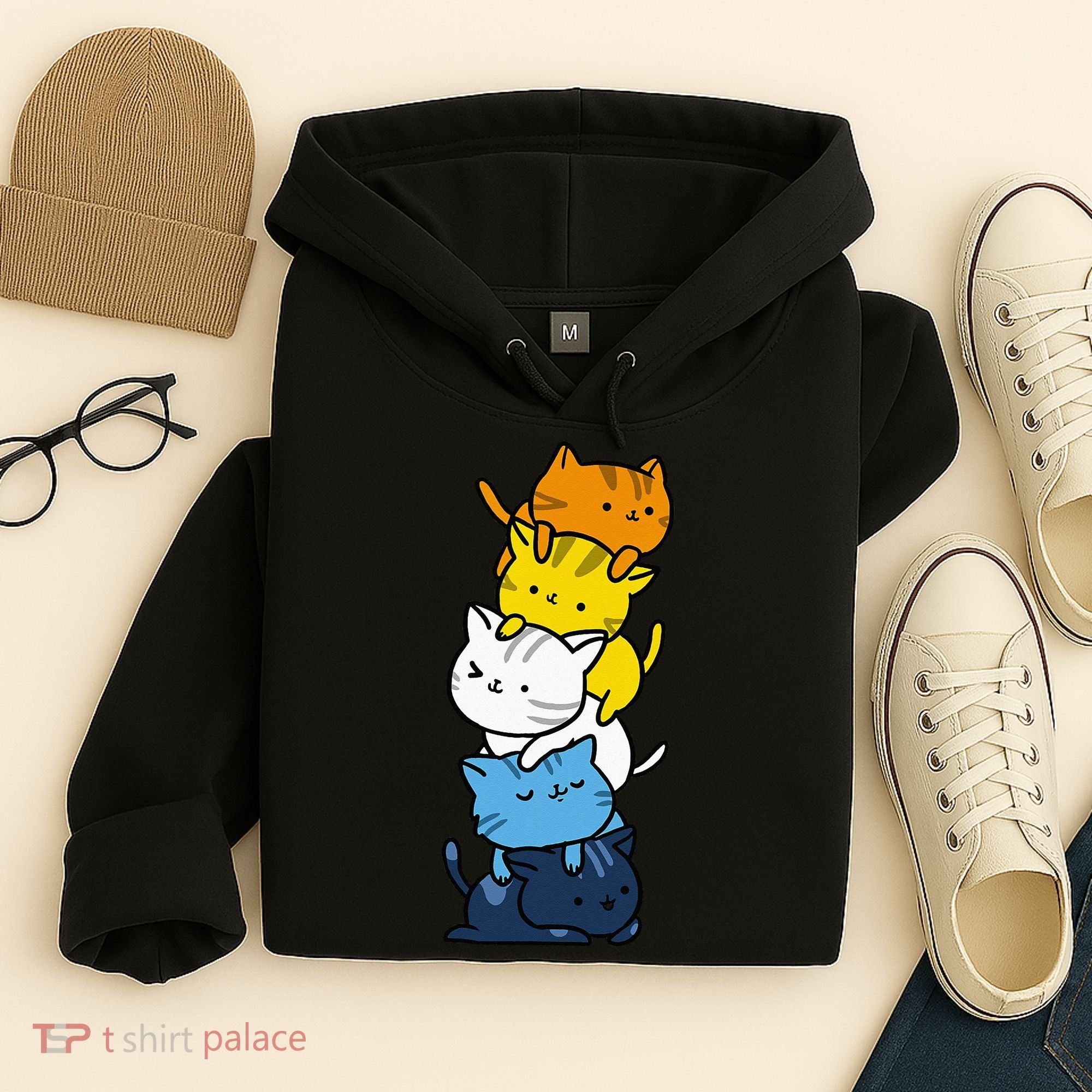 Kawaii Cat Pile Aroace Pride Flag Hoodie