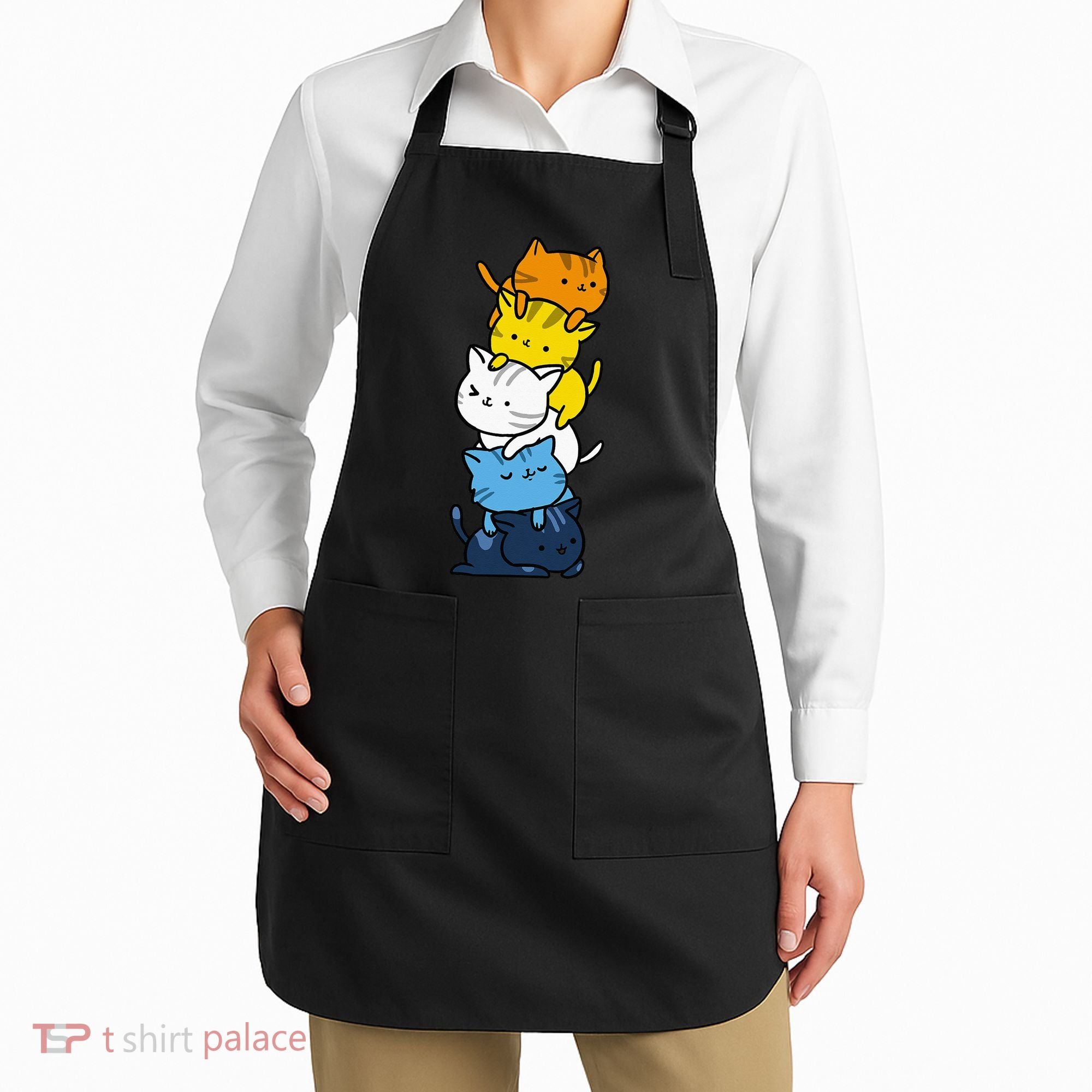 Kawaii Cat Pile Aroace Pride Flag Apron
