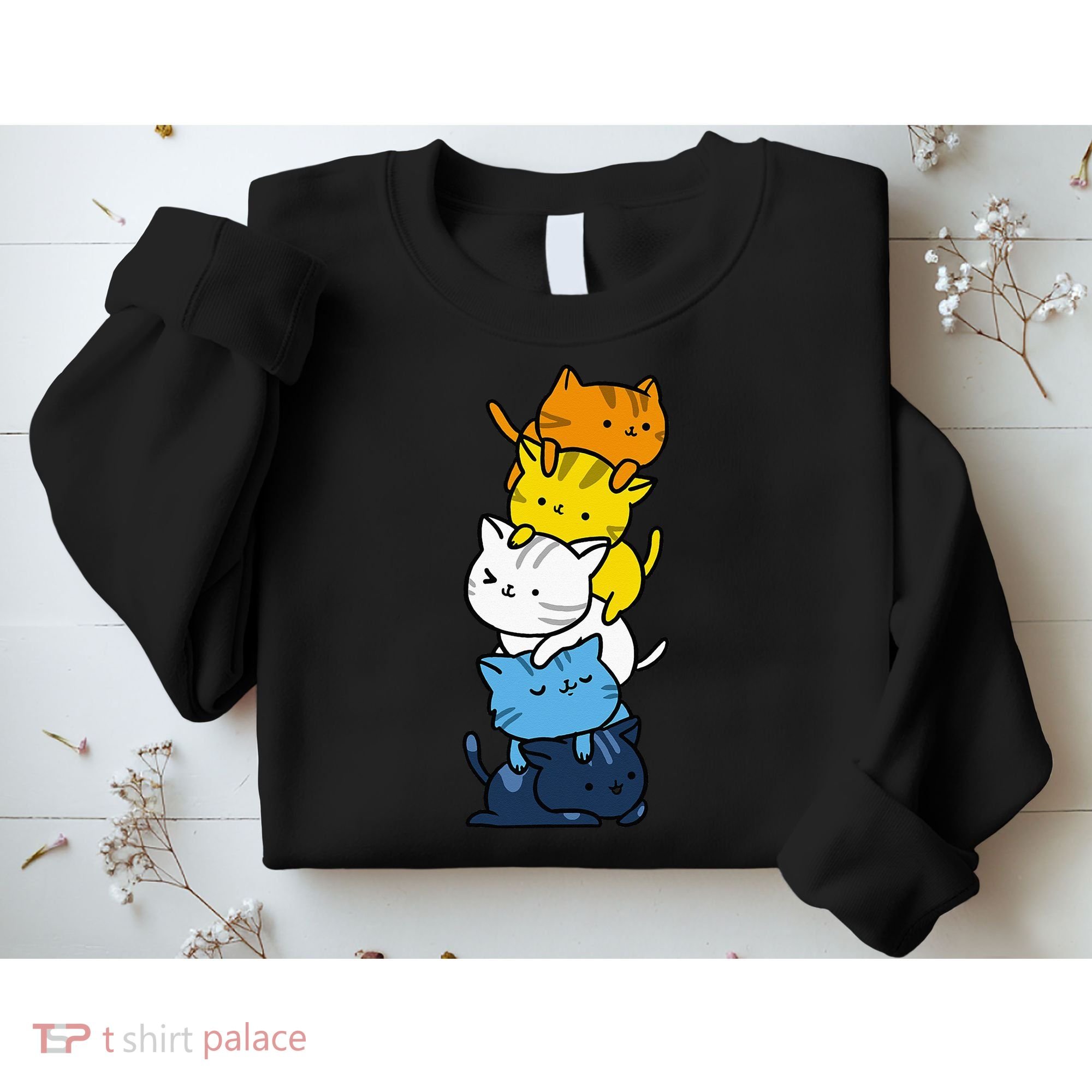 Kawaii Cat Pile Aroace Pride Flag Sweatshirt