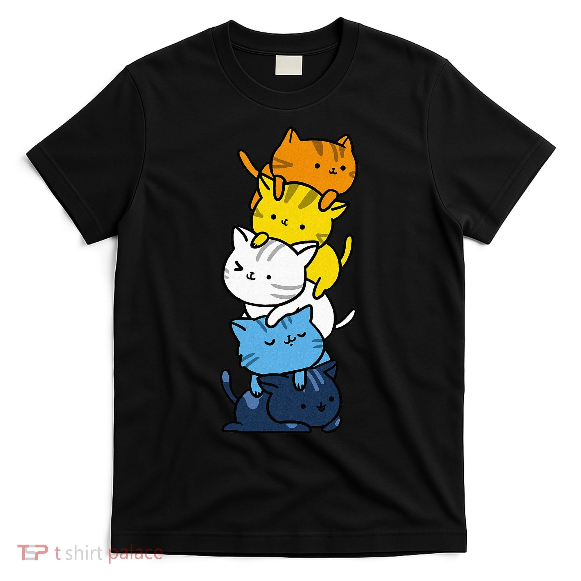 Kawaii Cat Pile Aroace Pride Flag T-Shirt