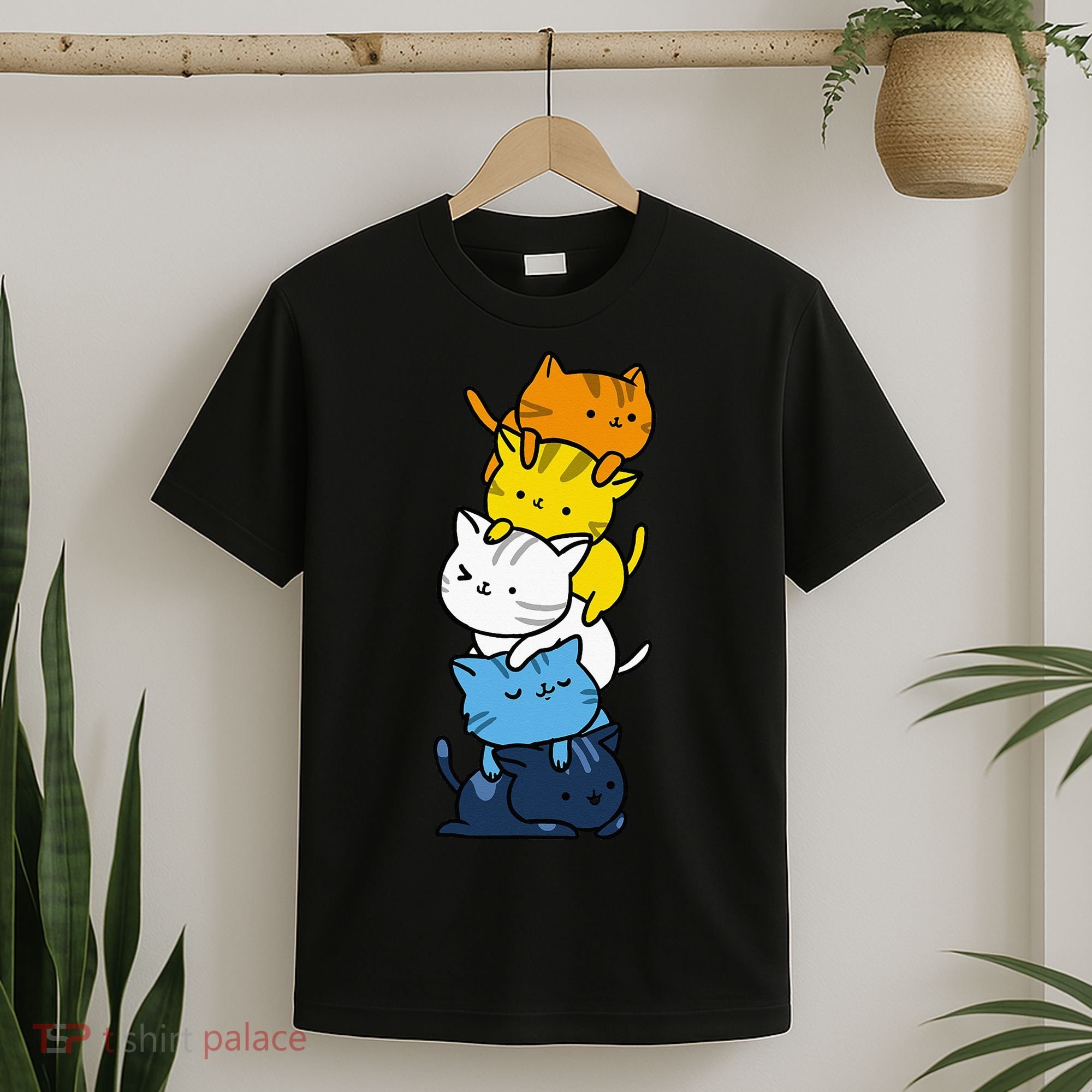 Kawaii Cat Pile Aroace Pride Flag T-Shirt