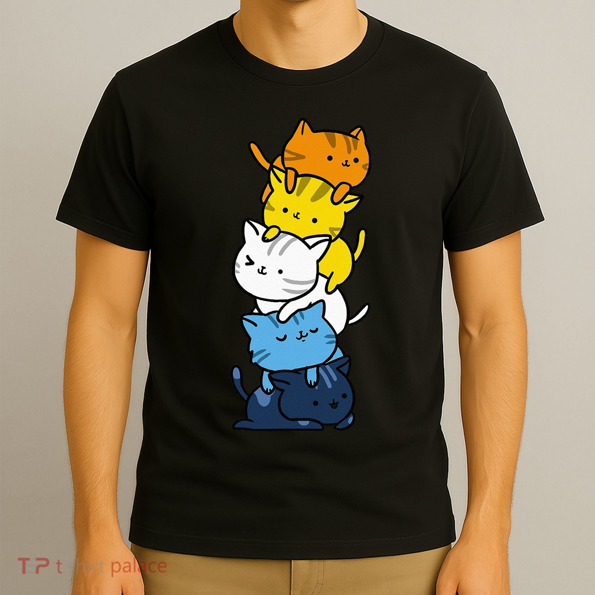 Kawaii Cat Pile Aroace Pride Flag T-Shirt