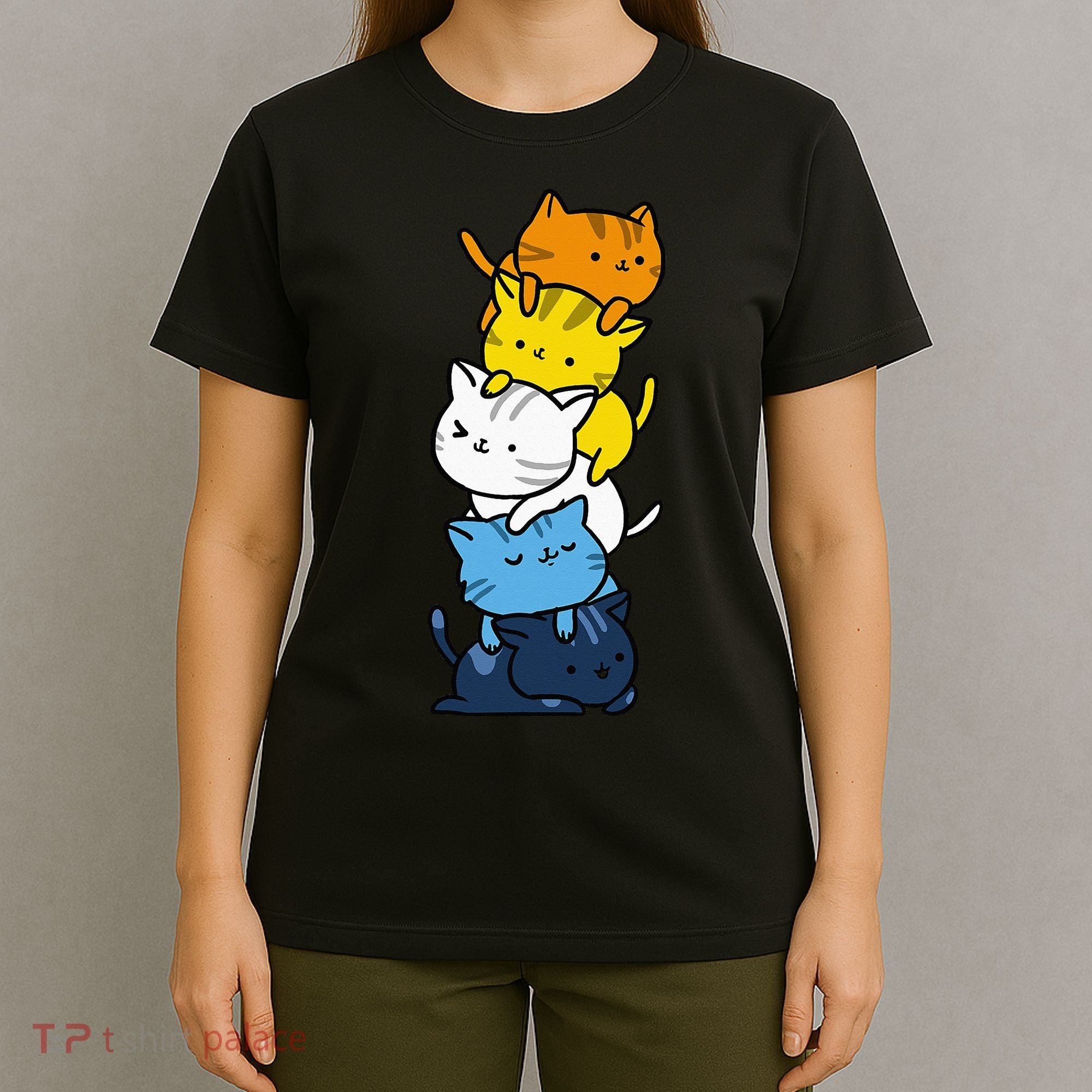Kawaii Cat Pile Aroace Pride Flag T-Shirt