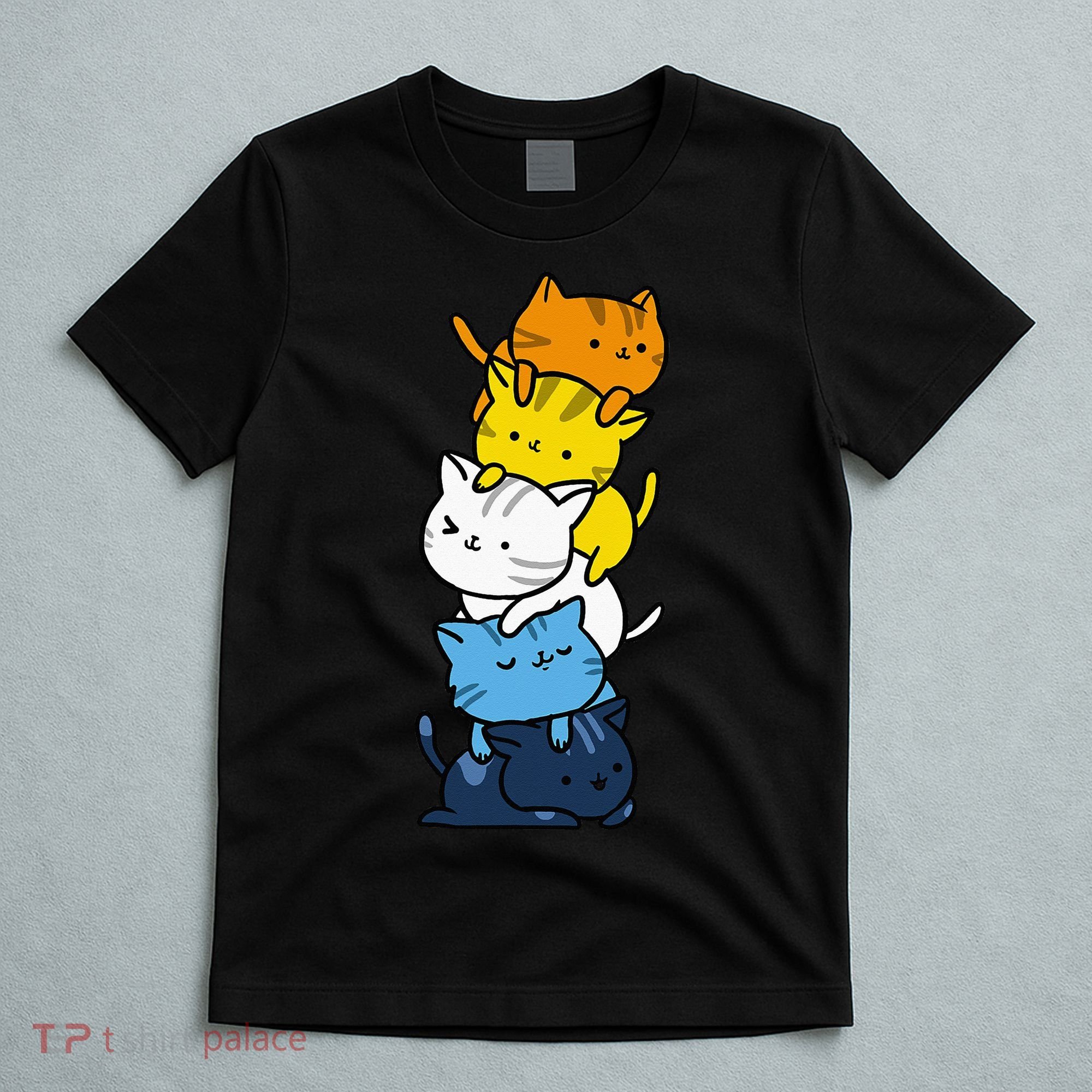 Kawaii Cat Pile Aroace Pride Flag T-Shirt