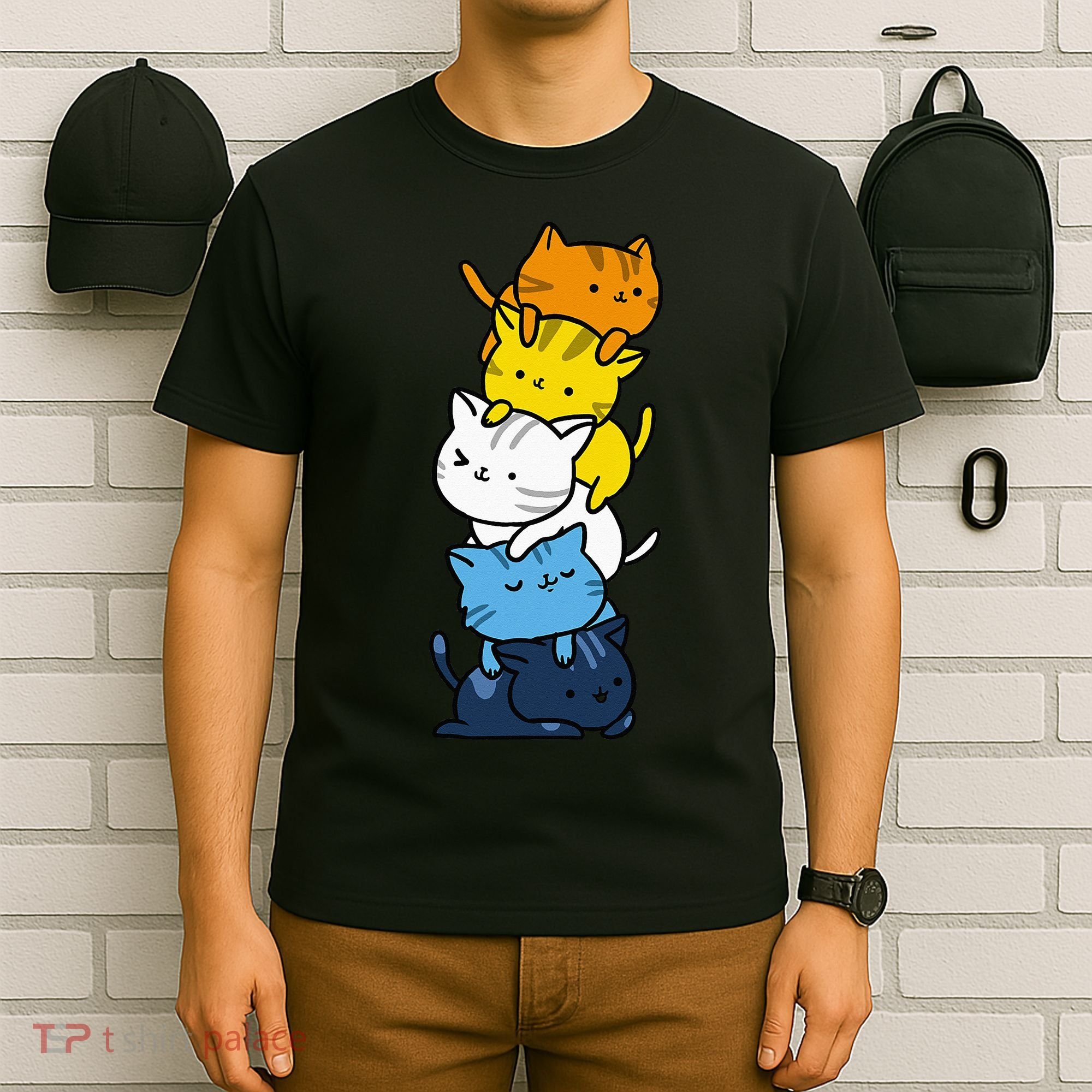 Kawaii Cat Pile Aroace Pride Flag T-Shirt