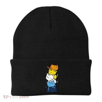 Kawaii Cat Pile Aroace Pride Flag Beanie