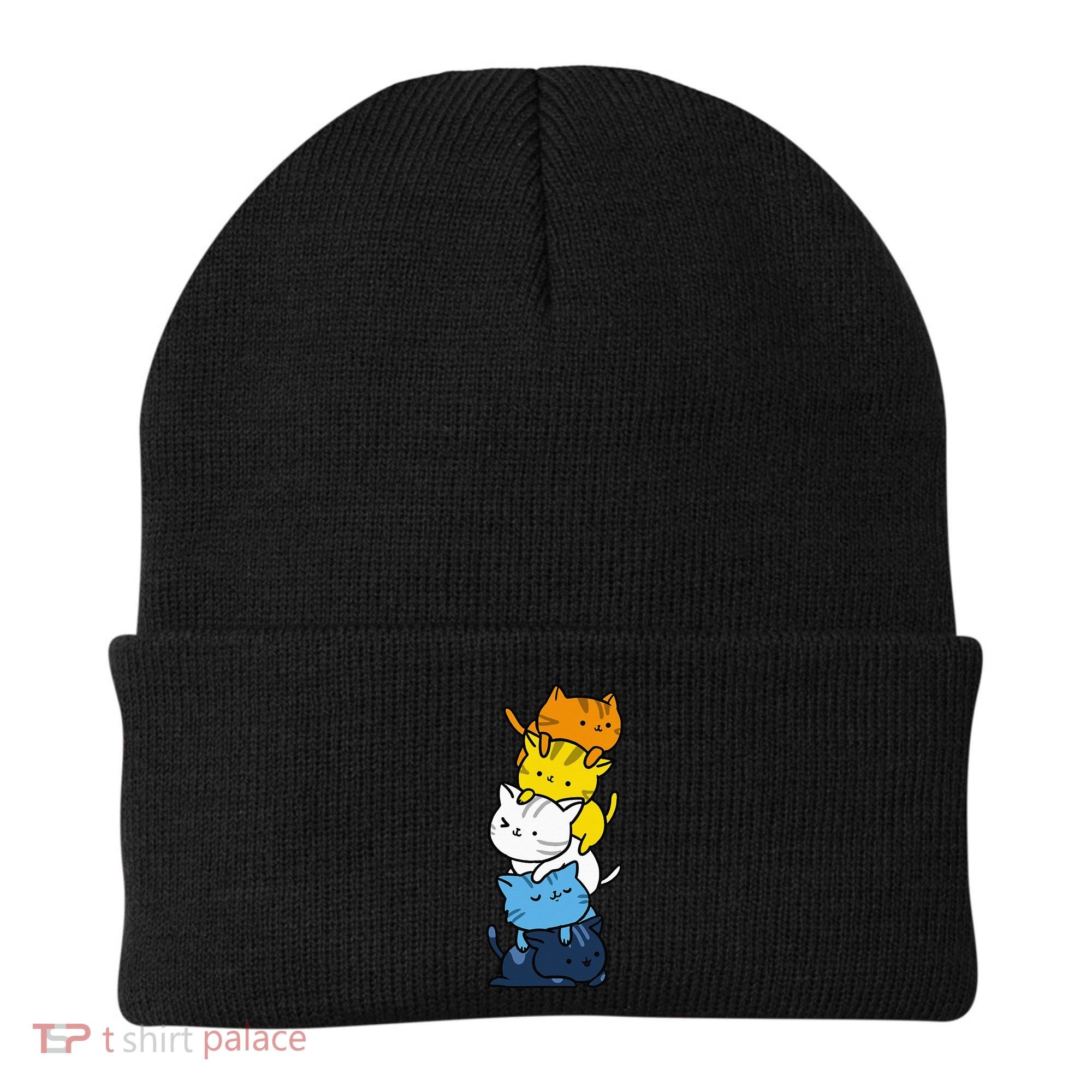 Kawaii Cat Pile Aroace Pride Flag Beanie
