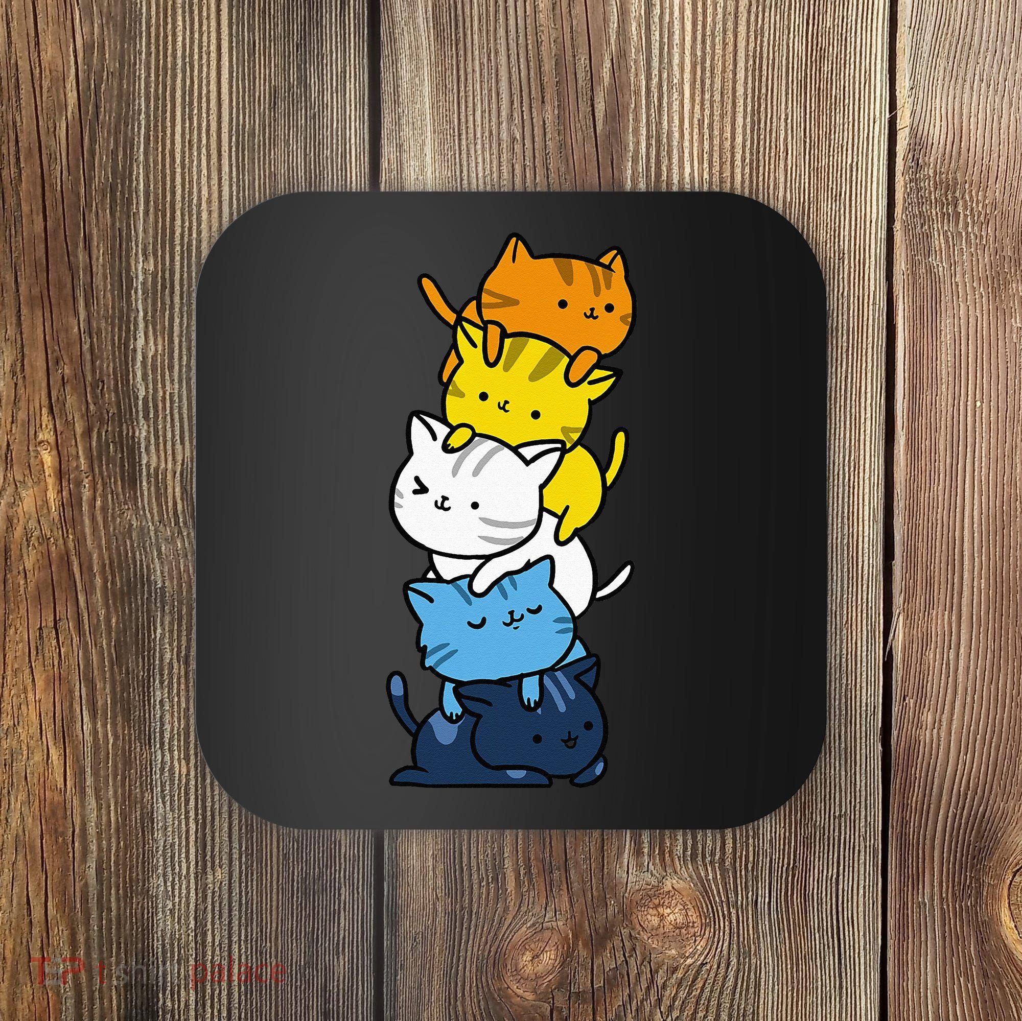 Kawaii Cat Pile Aroace Pride Flag Coaster