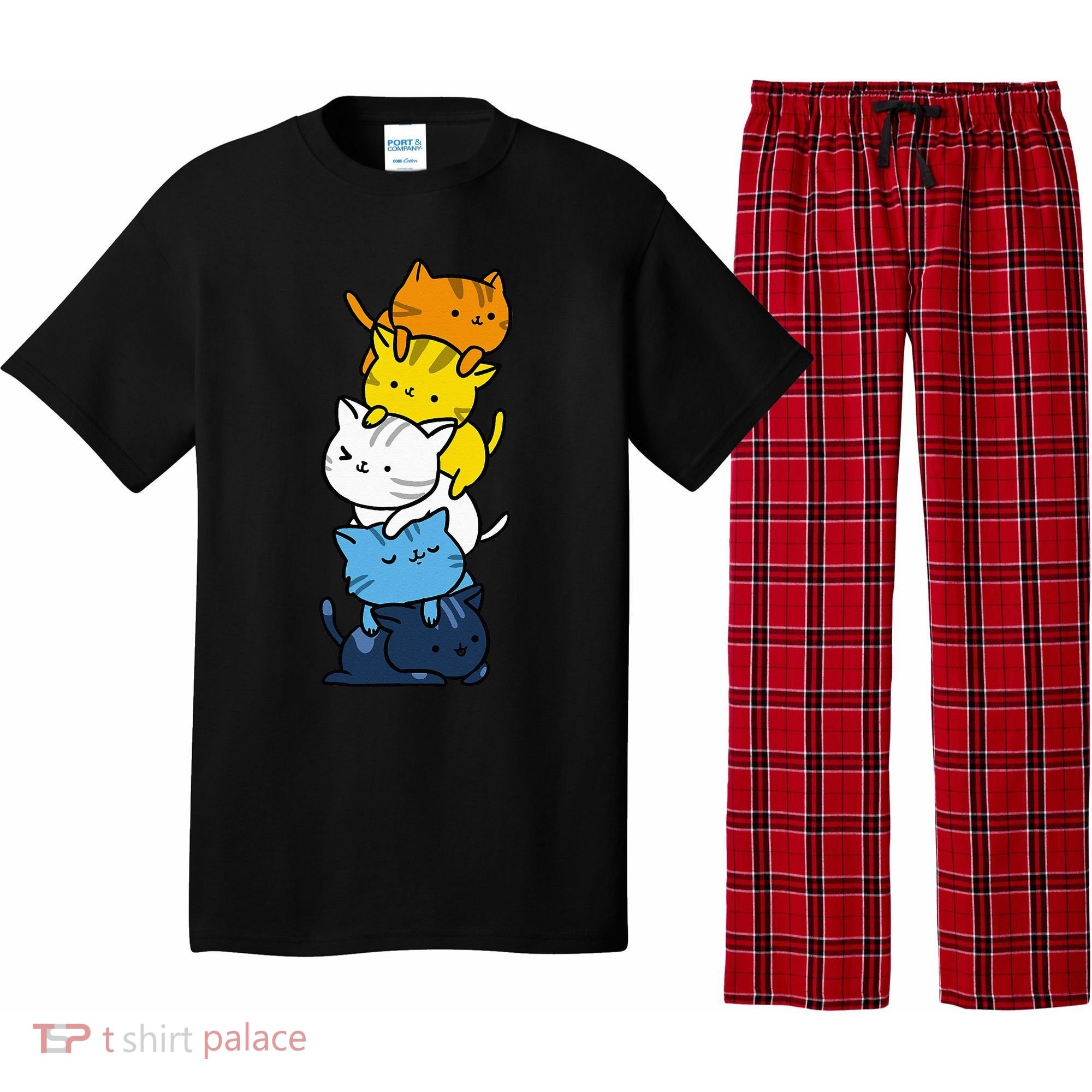Kawaii Cat Pile Aroace Pride Flag Pajama Set