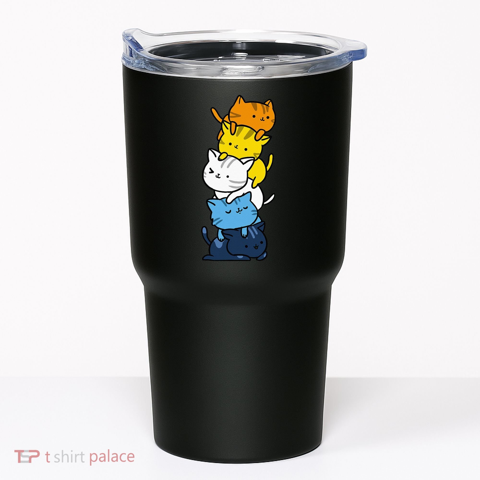 Kawaii Cat Pile Aroace Pride Flag Tumbler