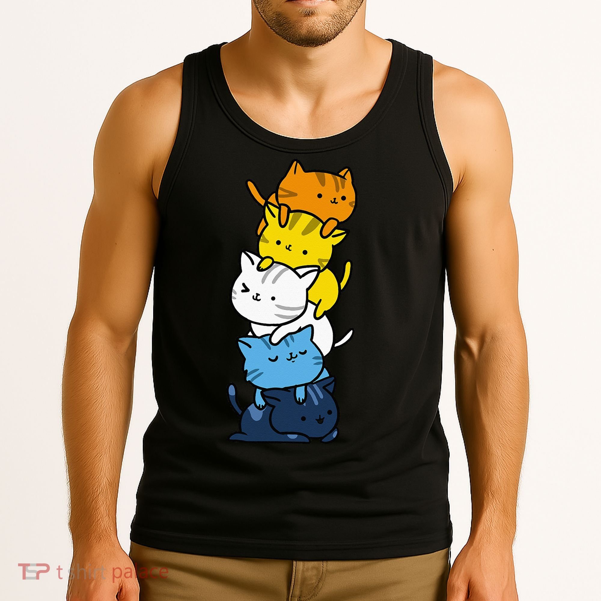 Kawaii Cat Pile Aroace Pride Flag Tank Top