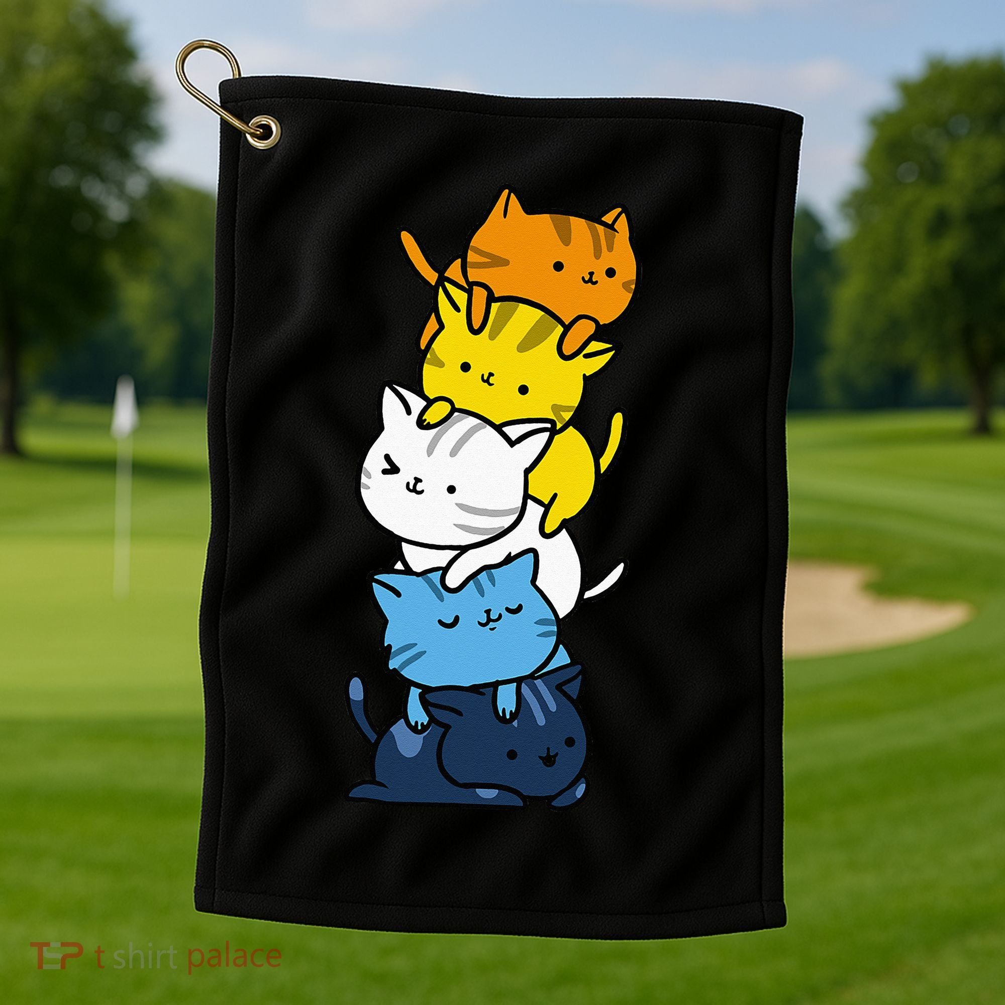 Kawaii Cat Pile Aroace Pride Flag Golf Towel