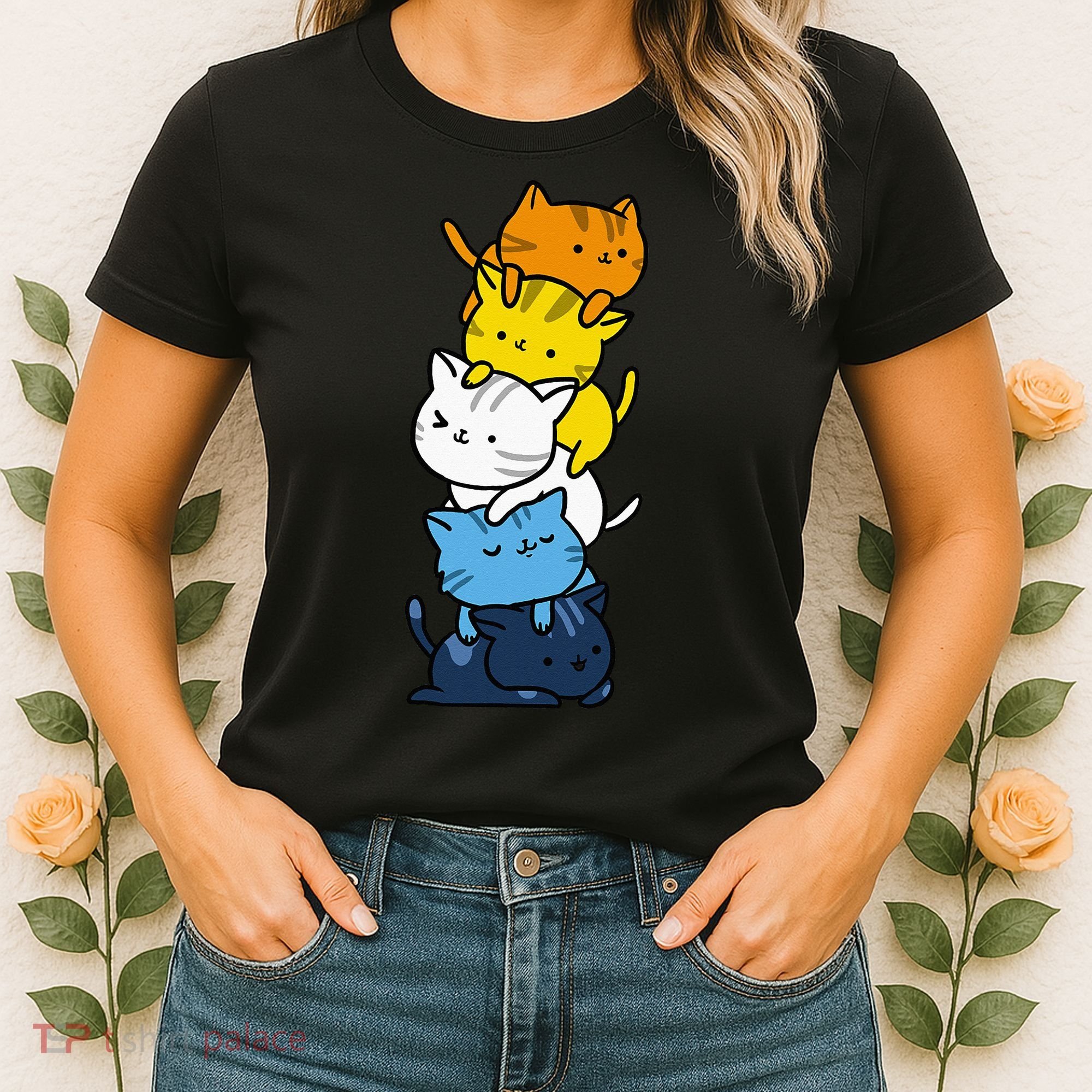 Kawaii Cat Pile Aroace Pride Flag Women's T-Shirt