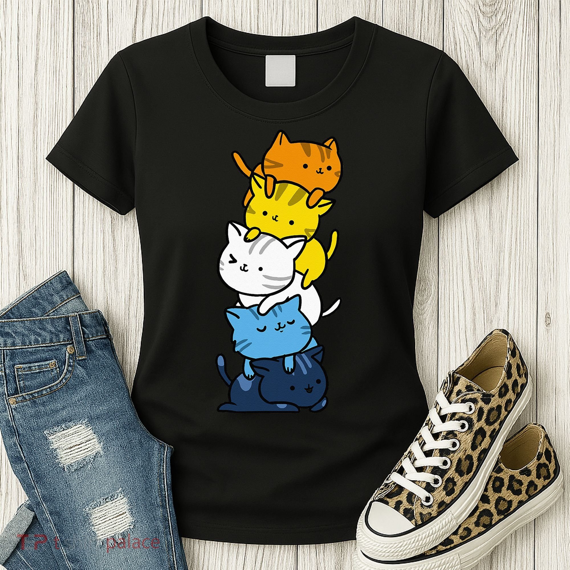 Kawaii Cat Pile Aroace Pride Flag Women's T-Shirt