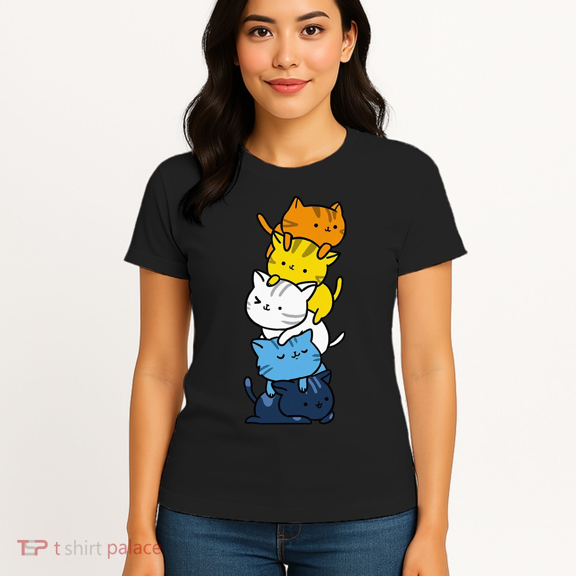 Kawaii Cat Pile Aroace Pride Flag Women's T-Shirt