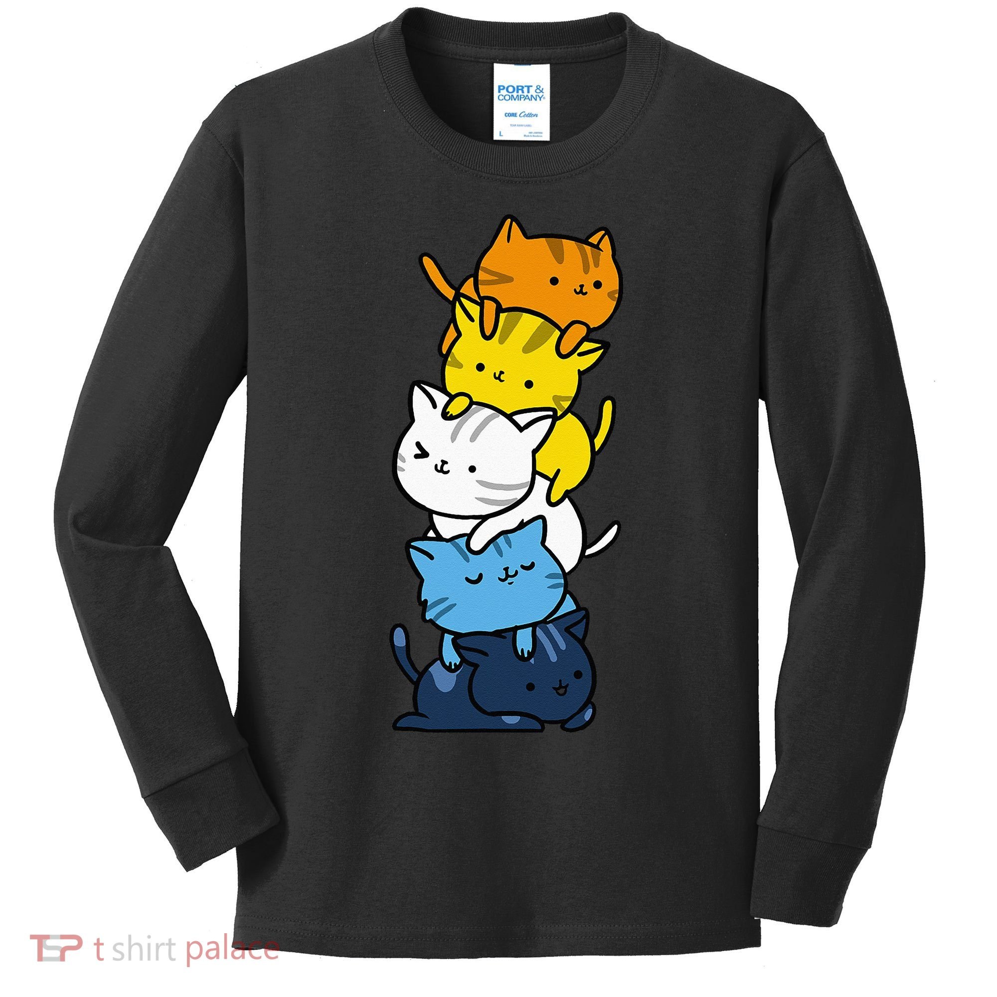 Kawaii Cat Pile Aroace Pride Flag Kids Long Sleeve Shirt