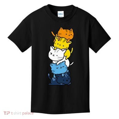 Kawaii Cat Pile Aroace Pride Flag Kids T-Shirt