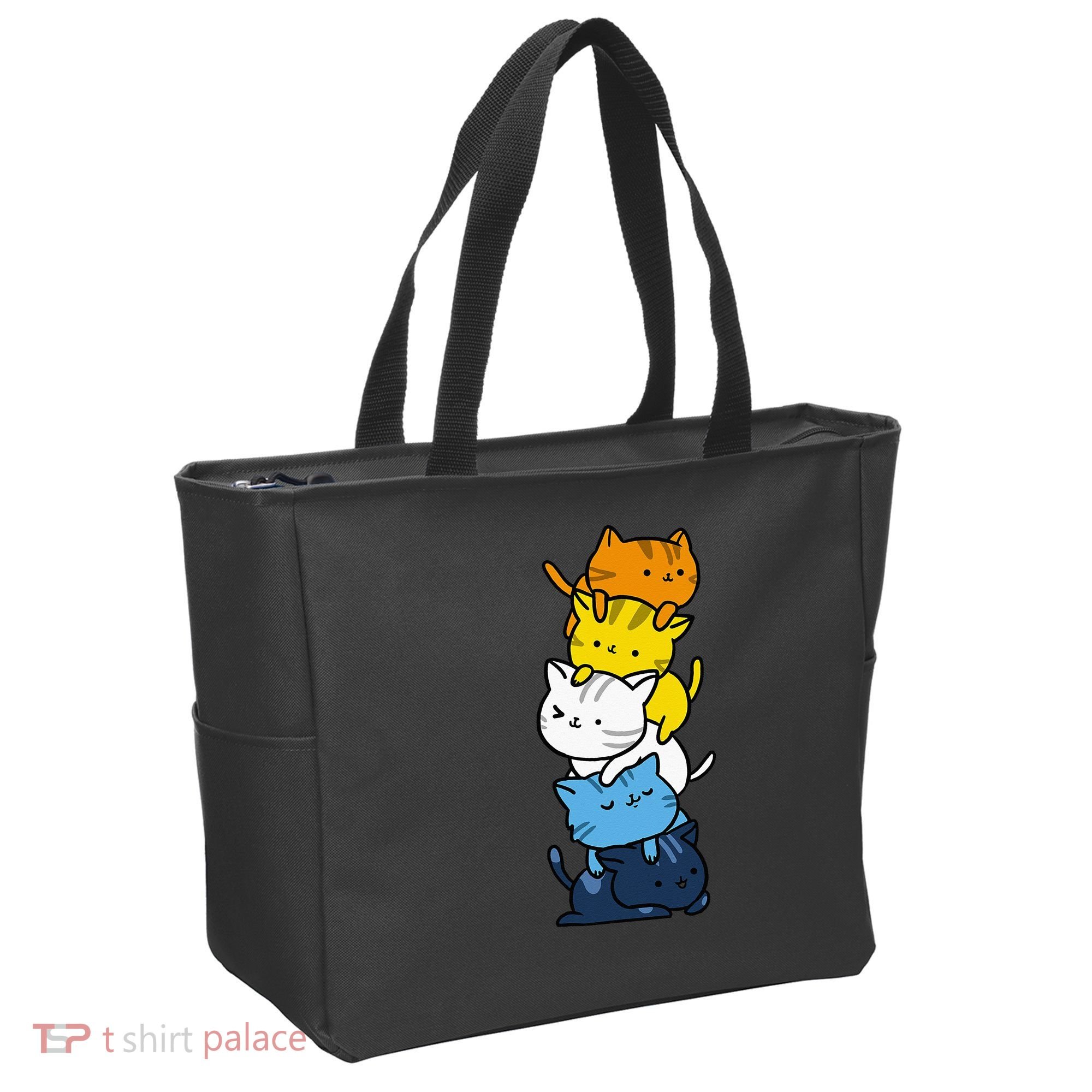 Kawaii Cat Pile Aroace Pride Flag Tote Bag