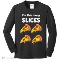 Kids Cute Pizza 4th Birthday I'm This Many Slices 4 Year Old Kids Long Sleeve Shirt thumb 0