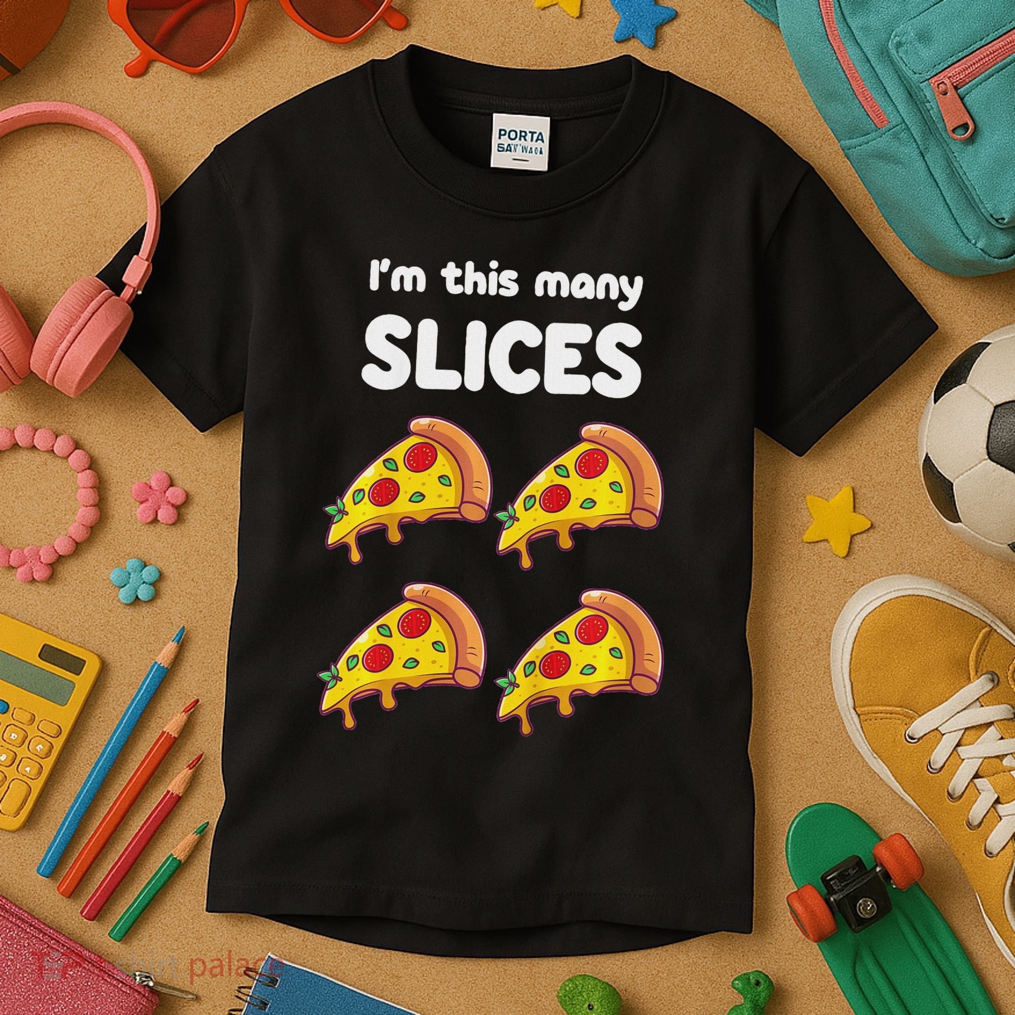 Kids Cute Pizza 4th Birthday I'm This Many Slices 4 Year Old Kids T-Shirt