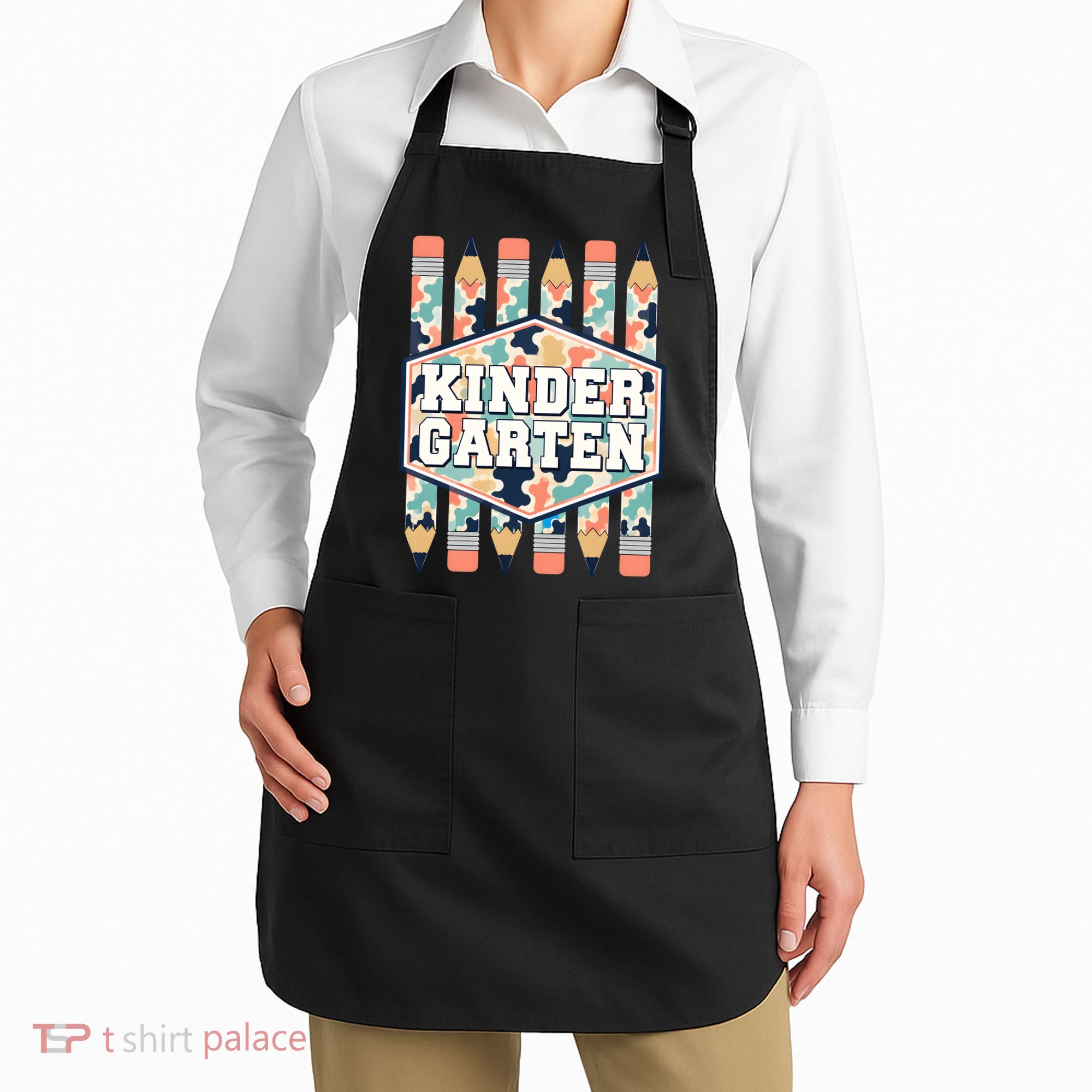 Kindergarten Camouflage Pencils Teachers Students Back To School Apron