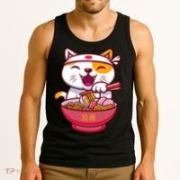 Kawaki Cat Ramen Anime Cartoon Tank Top thumb 3