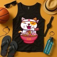 Kawaki Cat Ramen Anime Cartoon Tank Top thumb 4