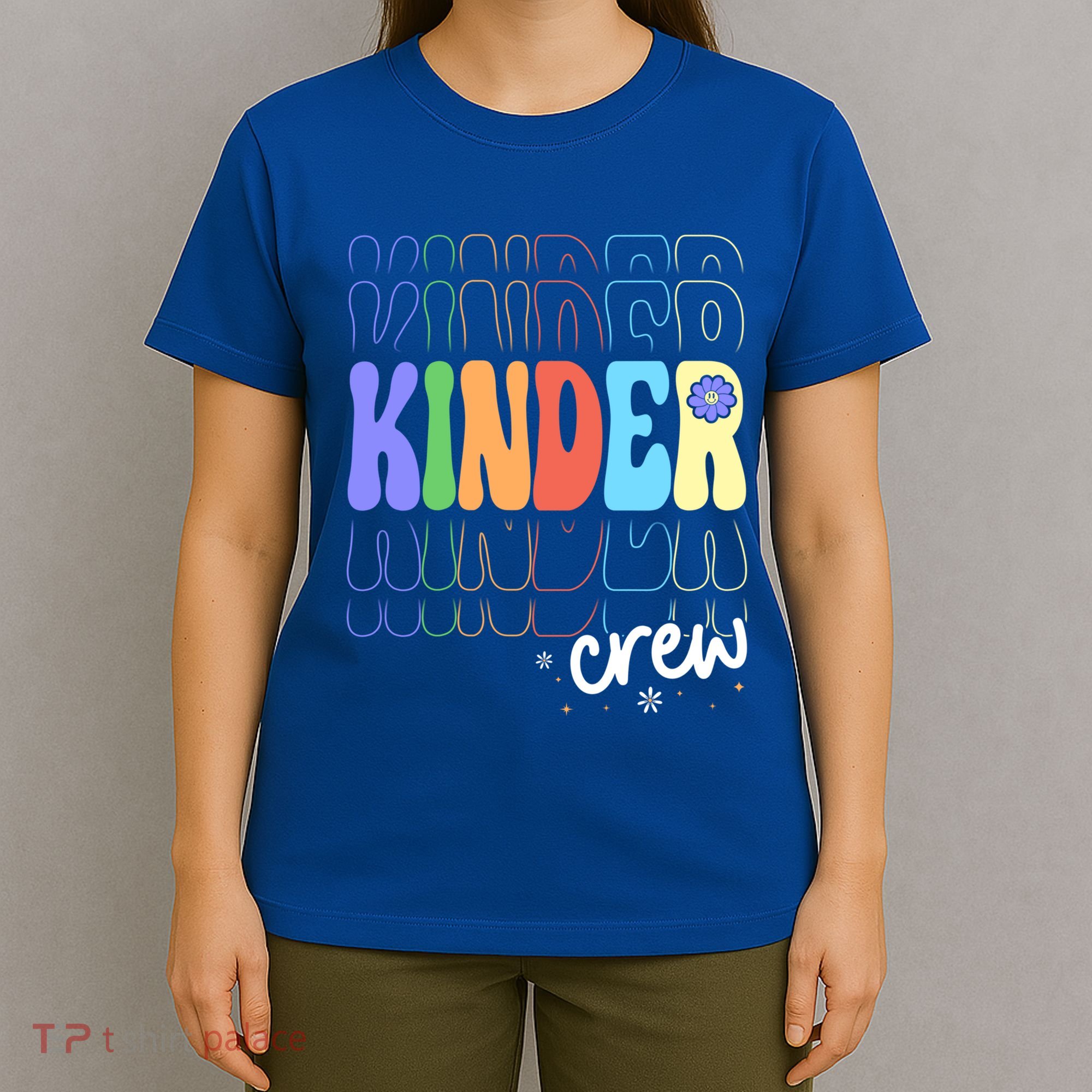 Kinder Crew Retro Groovy Preschool Kindergarten Teacher Cool Gift T-Shirt