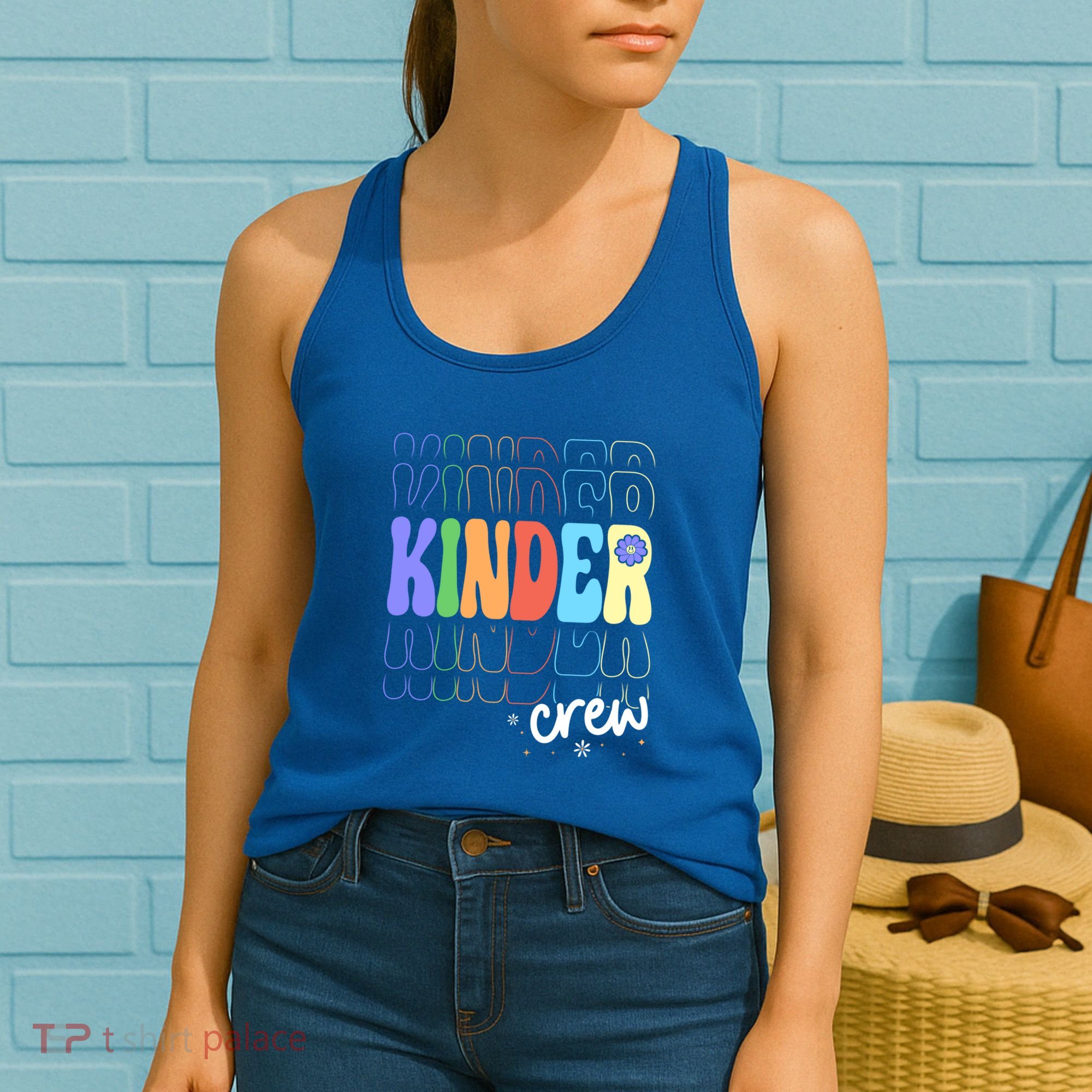 Kinder Crew Retro Groovy Preschool Kindergarten Teacher Cool Gift Women's Tank Top