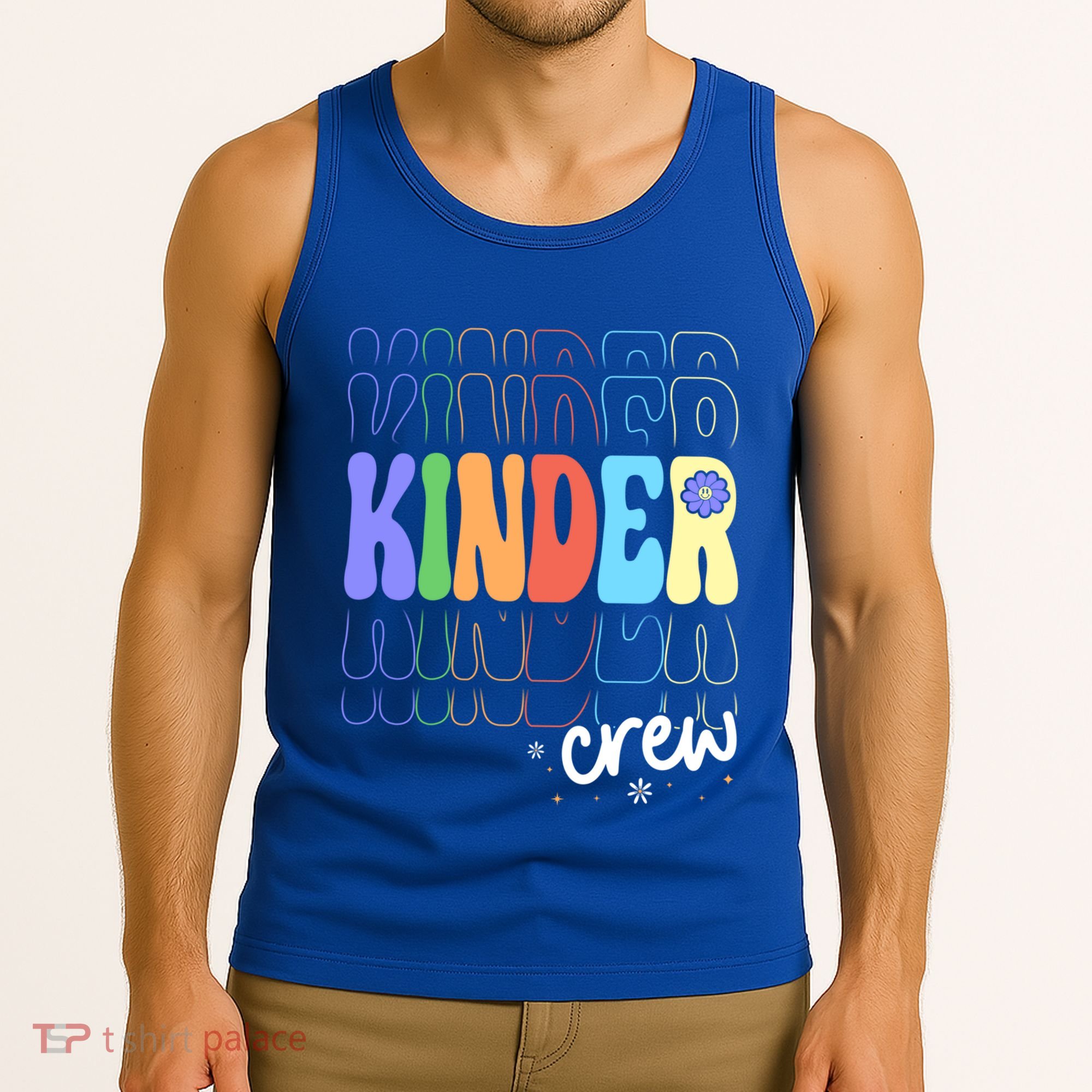 Kinder Crew Retro Groovy Preschool Kindergarten Teacher Cool Gift Tank Top