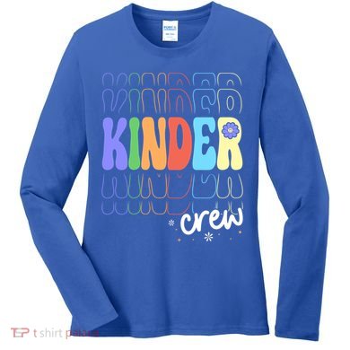 Kinder Crew Retro Groovy Preschool Kindergarten Teacher Cool Gift Women's Long Sleeve Shirt